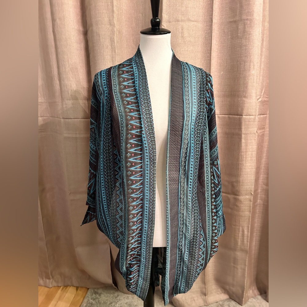K38. Bohemian Striped Open Front Cardigan size S